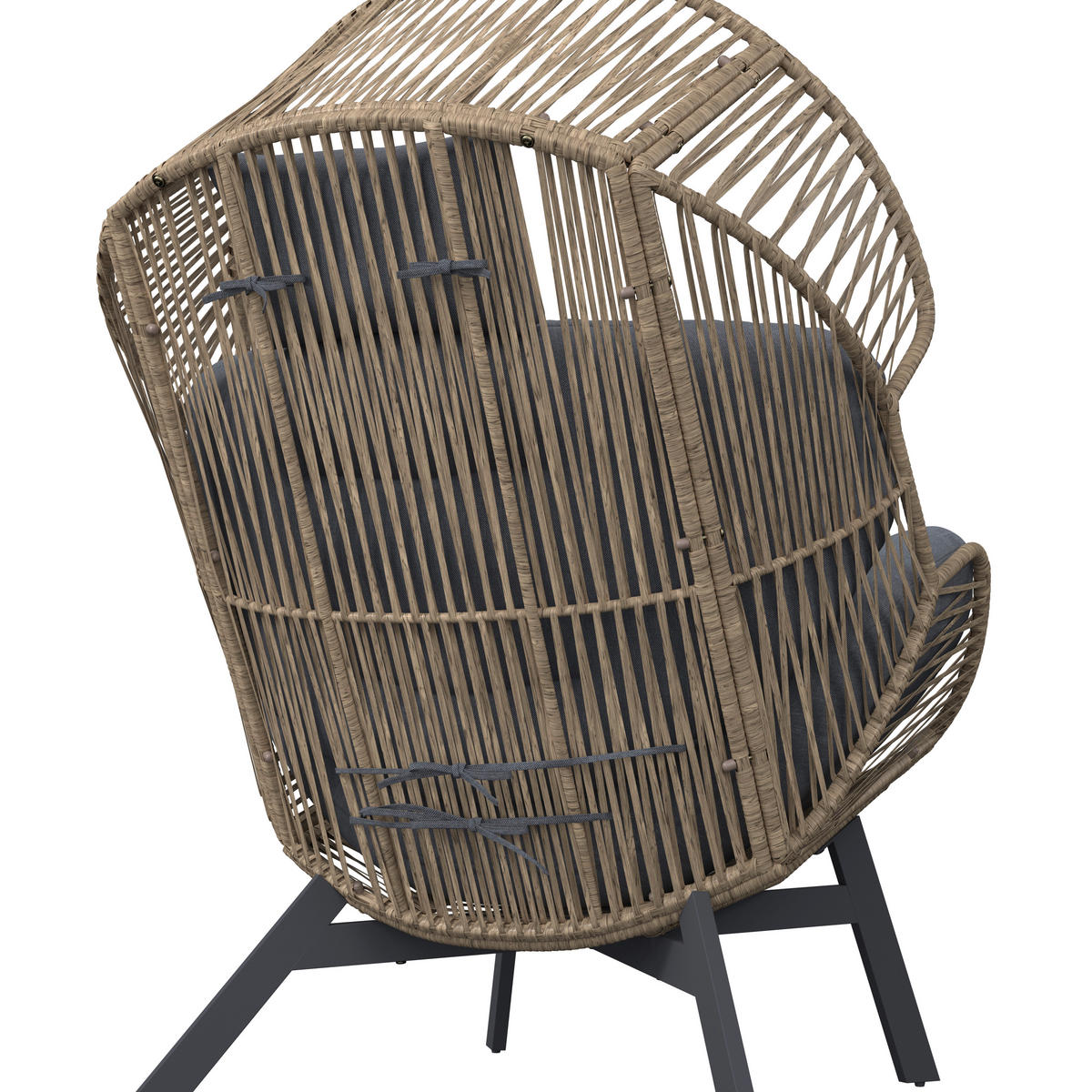 LOUNGESESSEL Grau, Naturfarben, Schwarz Stahl  - Schwarz/Naturfarben, Design, Kunststoff/Textil (101/140/96cm) - Ambia Garden