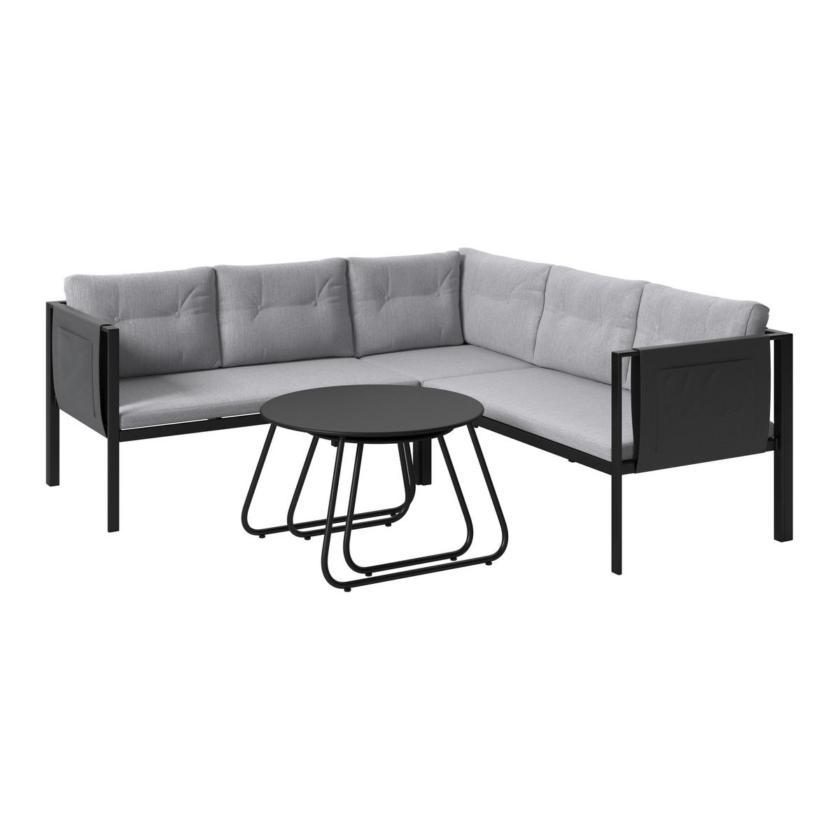 LOUNGEGARNITUR 5-teilig  186,5/186,5 cm  Eisen  - Schwarz/Grau, MODERN, Textil/Metall (186,5/186,5cm) - Beldano