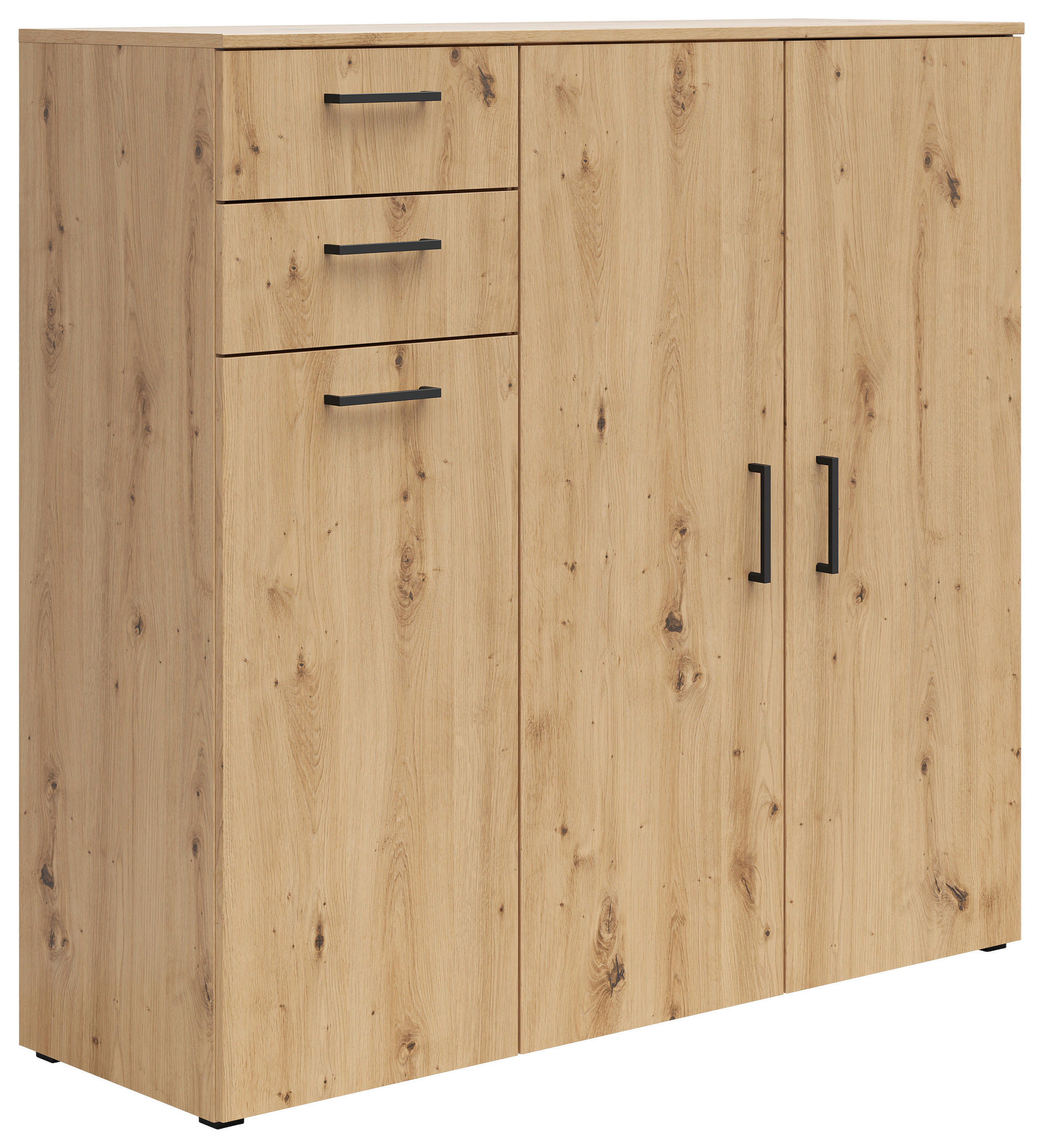 KOMODA, dub artisan, 120/115/40 cm - černá/antracitová, Moderní, kompozitní dřevo/plast (120/115/40cm) - Carryhome