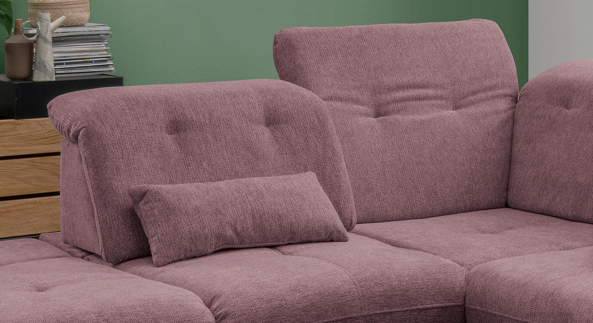 ECKSOFA in Chenille Brombeere  254/280 cm  - Chromfarben/Brombeere, Design, Textil/Metall (254/280cm) - Livetastic