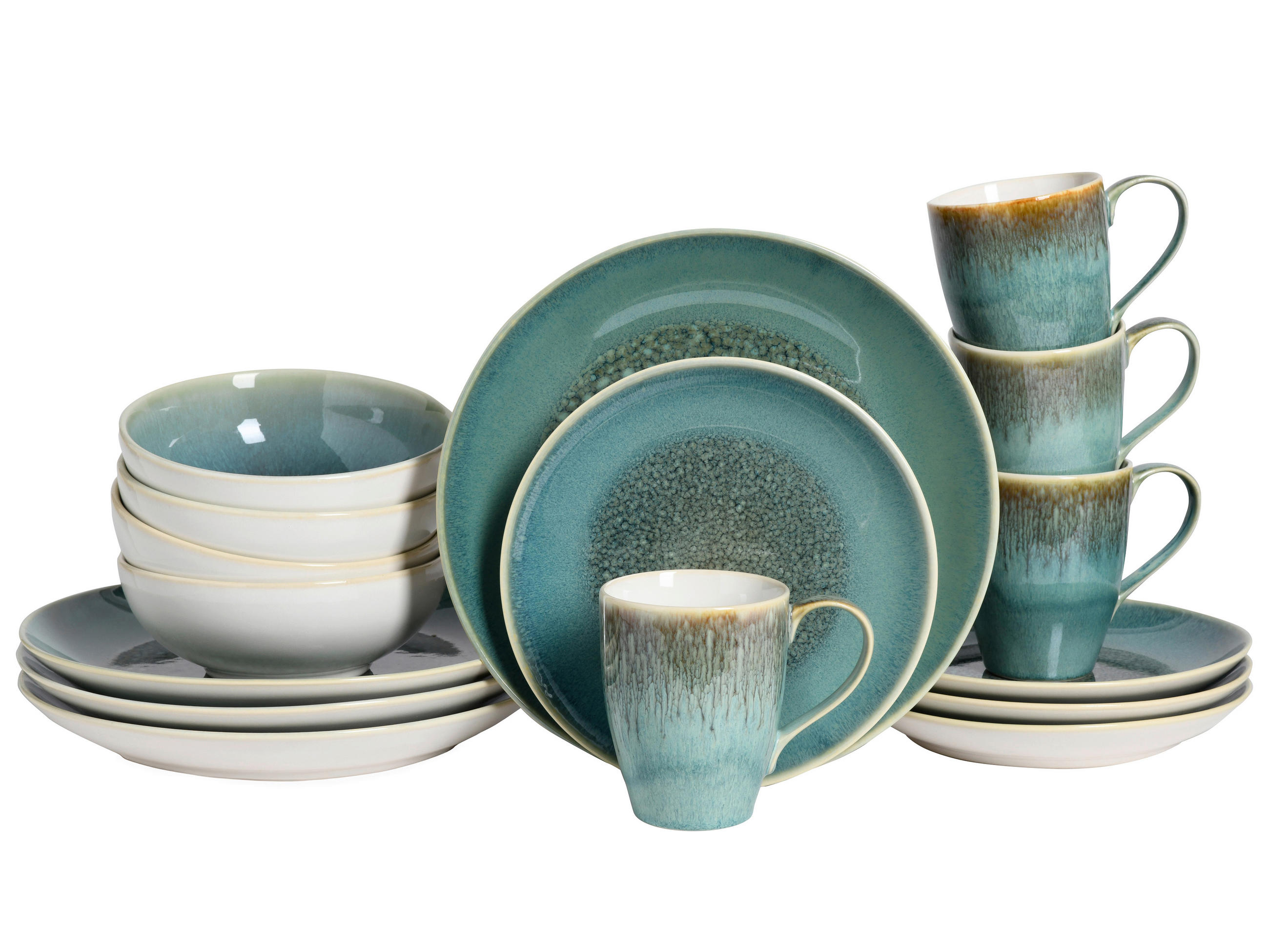 KOMBISERVICE Grün, Weiß Caldera Grün 16-teilig 4 Personen  - Weiß/Grün, Basics, Keramik - Creatable