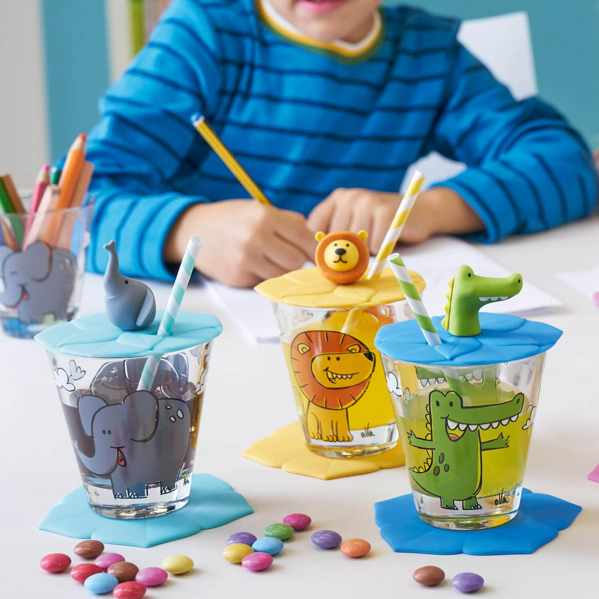 KINDER-GLÄSERSET Bambini  9-teilig  - Türkis/Blau, KONVENTIONELL, Glas/Kunststoff (32/10/11cm) - Leonardo