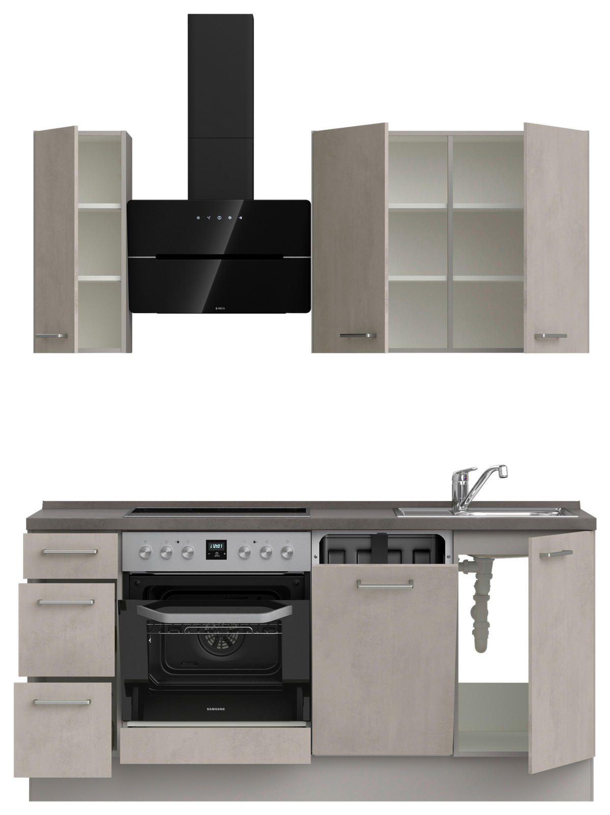 KÜCHENBLOCK 180 cm   in Grau, Schieferfarben  - Schieferfarben/Edelstahlfarben, MODERN, Holzwerkstoff/Metall (180cm) - Nobilia