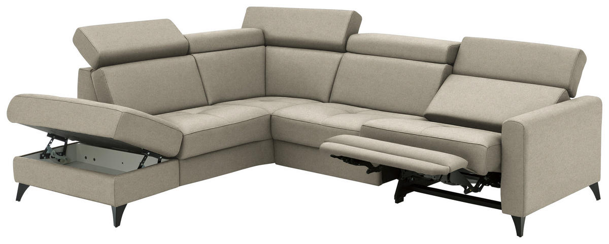 ECKSOFA Flachgewebe Sahara  - Schwarz/Sahara, Konventionell, Textil/Metall (214/276cm) - Beldomo System