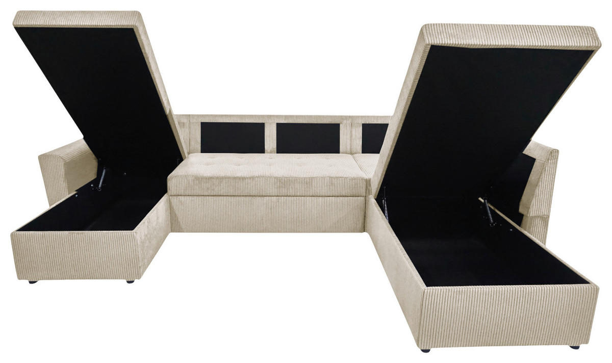 WOHNLANDSCHAFT TERMOLI Beige Cord  - Beige/Schwarz, Design, Kunststoff/Textil (155/297/212cm) - MID.YOU