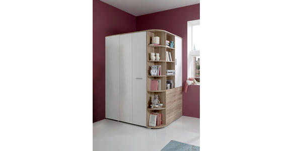 BEGEHBARER ECKSCHRANK Weiß, Eiche San Remo 124/199/148 cm  - Alufarben/Weiß, KONVENTIONELL, Holzwerkstoff/Kunststoff (124/199/148cm) - Carryhome