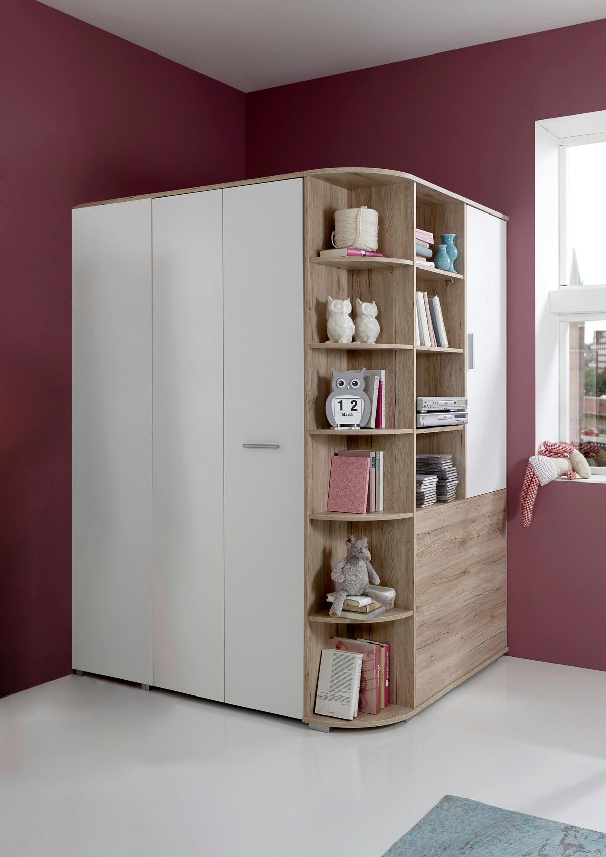 BEGEHBARER ECKSCHRANK Weiß, Eiche San Remo 124/199/148 cm  - Alufarben/Weiß, KONVENTIONELL, Holzwerkstoff/Kunststoff (124/199/148cm) - Boxxx