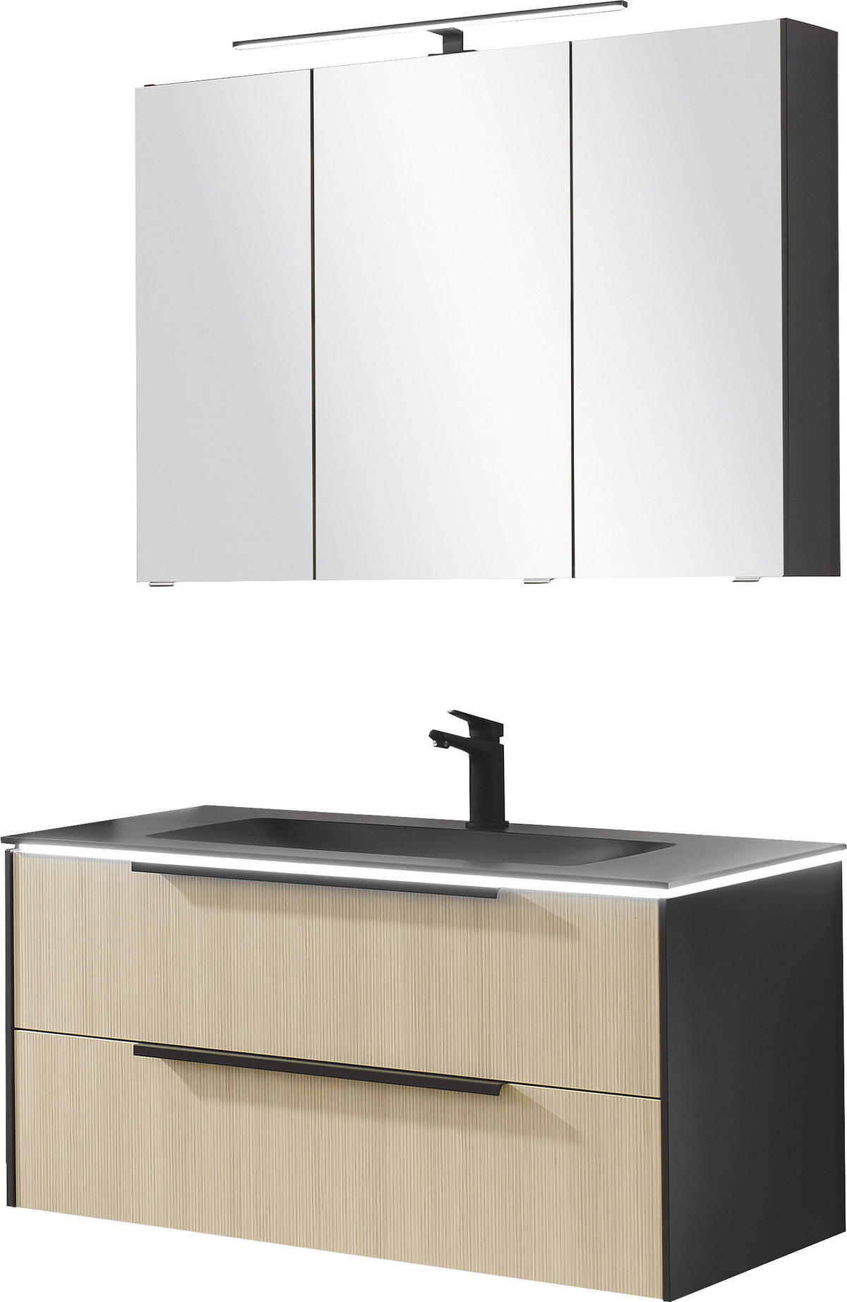 BADEZIMMER 3-teilig  in 100,5 cm  - Eichefarben/Schwarz, Design, Glas/Holzwerkstoff (100,5cm) - Musterring
