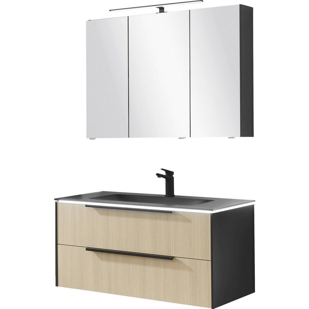 Thumbnail - Musterring Badezimmer Riana, Schwarz, Eiche, Metall, 3-teilig, 6 Fächer, 2 Schublade(n),2 Schublade(n) Schubladen, F, 10...