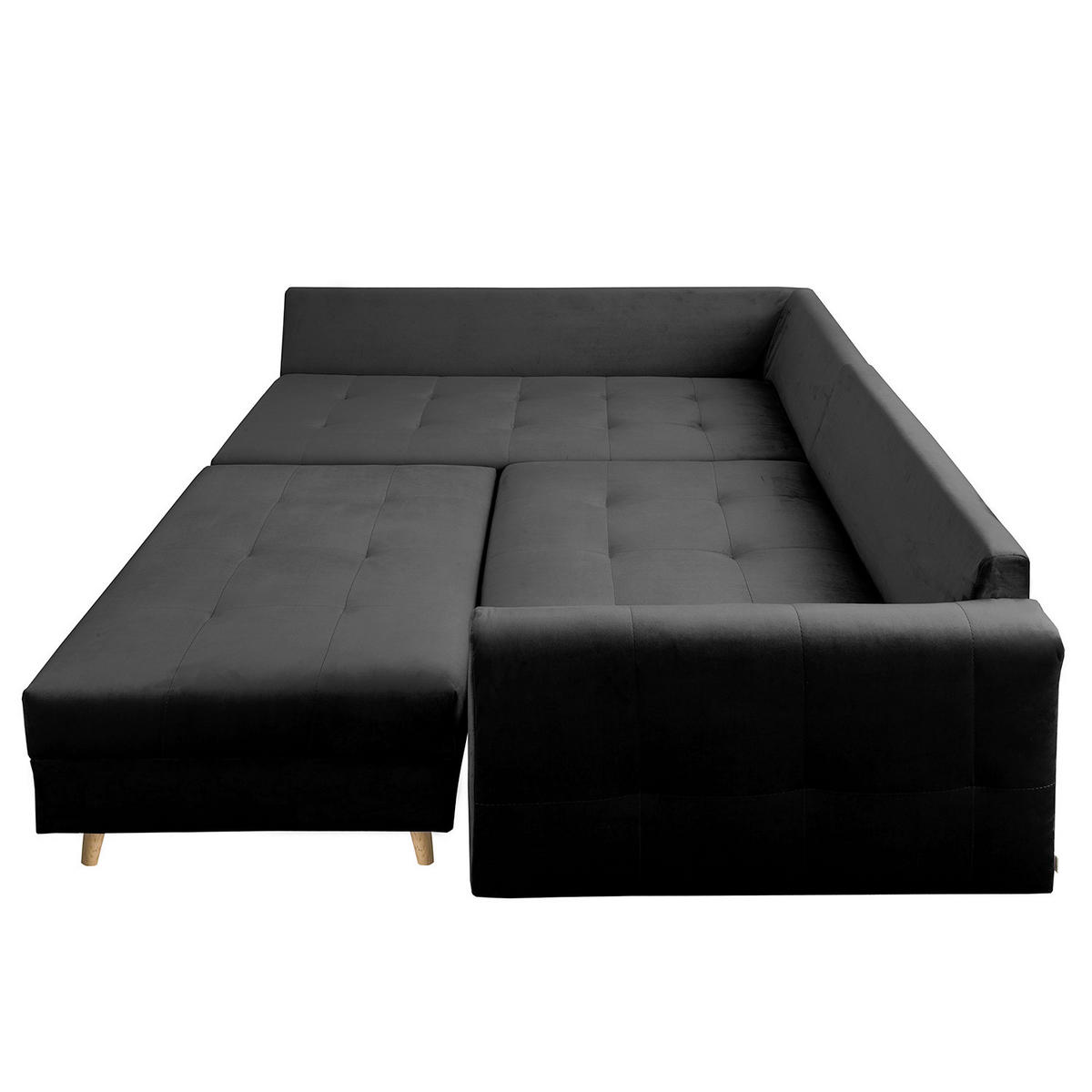 ECKSOFA inkl. Hocker Ariella Schwarz Samt Rückenkissen, Hocker  - Schwarz/Naturfarben, Design, Holz/Textil (161/231cm) - Livetastic