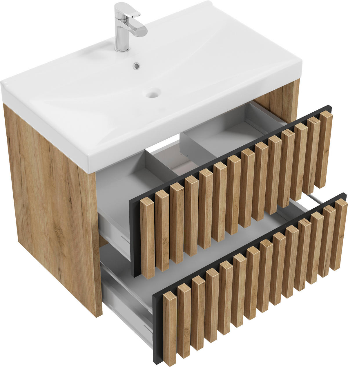 WASCHTISCHKOMBI 81 cm  - Eichefarben/Schwarz, MODERN, Keramik/Holzwerkstoff (81cm) - MID.YOU
