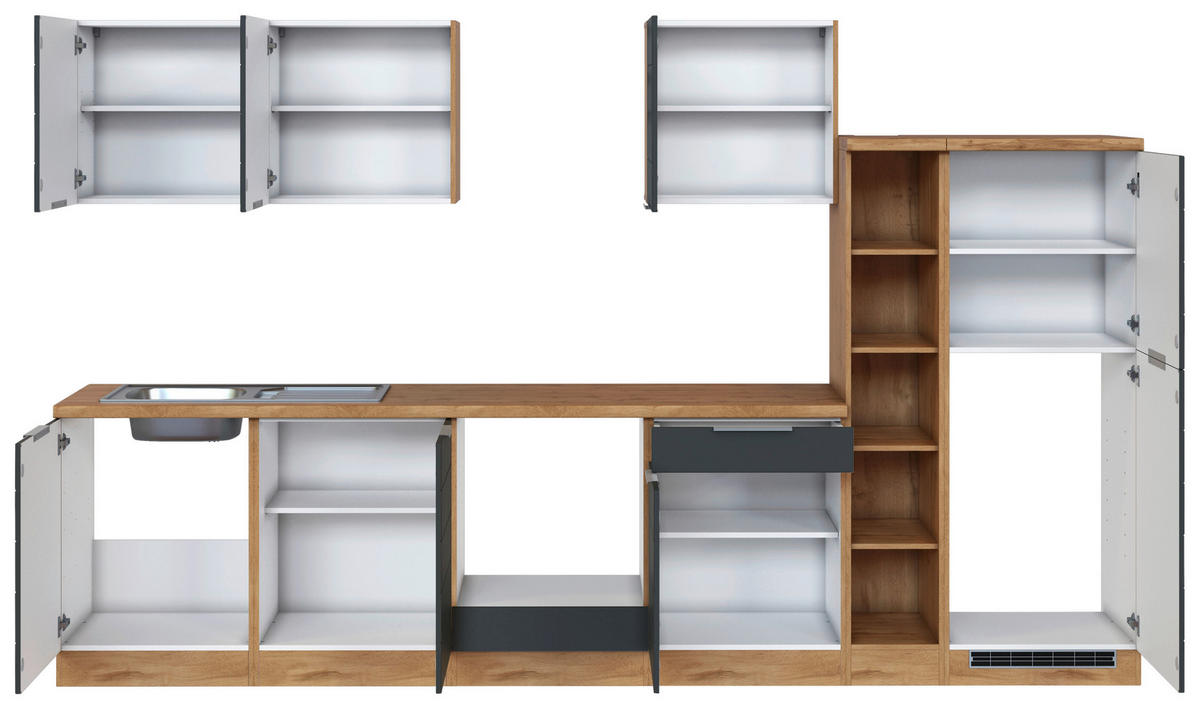 KÜCHENLEERBLOCK 330 cm   in Grau, Eiche Wotan  - Eiche Wotan/Grau, Design, Holzwerkstoff/Metall (330cm) - Held