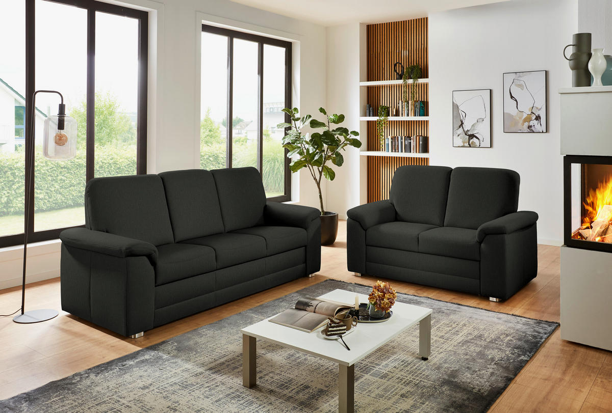 SITZGARNITUR  in Chenille Anthrazit  - Anthrazit/Alufarben, KONVENTIONELL, Textil/Metall (208/156/96/89cm) - Beldomo Comfort
