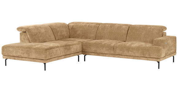 ECKSOFA Hellbraun Chenille Kopfteilverstellung, Sitztiefenverstellung  - Hellbraun/Schwarz, Design, Textil/Metall (243/307cm) - Xora