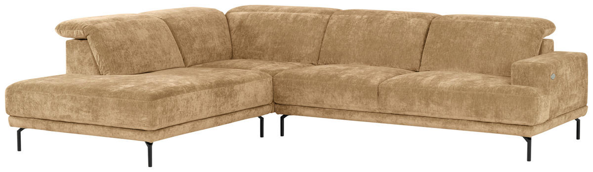 ECKSOFA Hellbraun Chenille Kopfteilverstellung, Sitztiefenverstellung  - Hellbraun/Schwarz, Design, Textil/Metall (243/307cm) - Xora