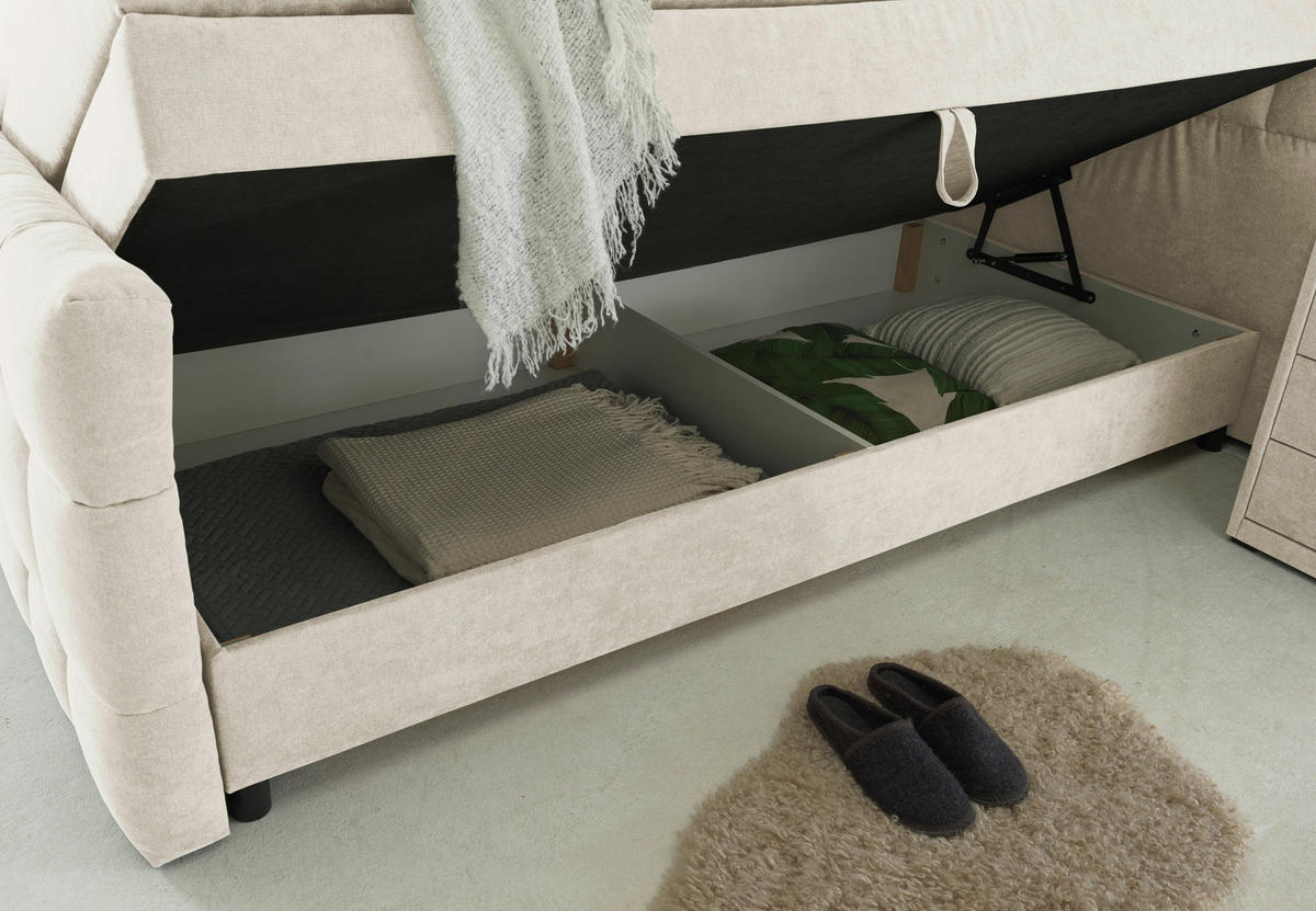 BOXSPRINGBETT 180/200 cm  in Creme  - Creme/Schwarz, Modern, Holzwerkstoff/Kunststoff (180/200cm) - MID.YOU