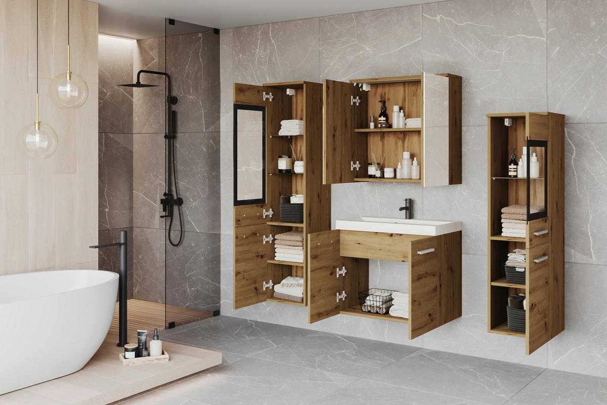BADEZIMMER 5-teilig  in  - Silberfarben/Eiche Artisan, LIFESTYLE, Glas/Keramik (120cm) - P & B