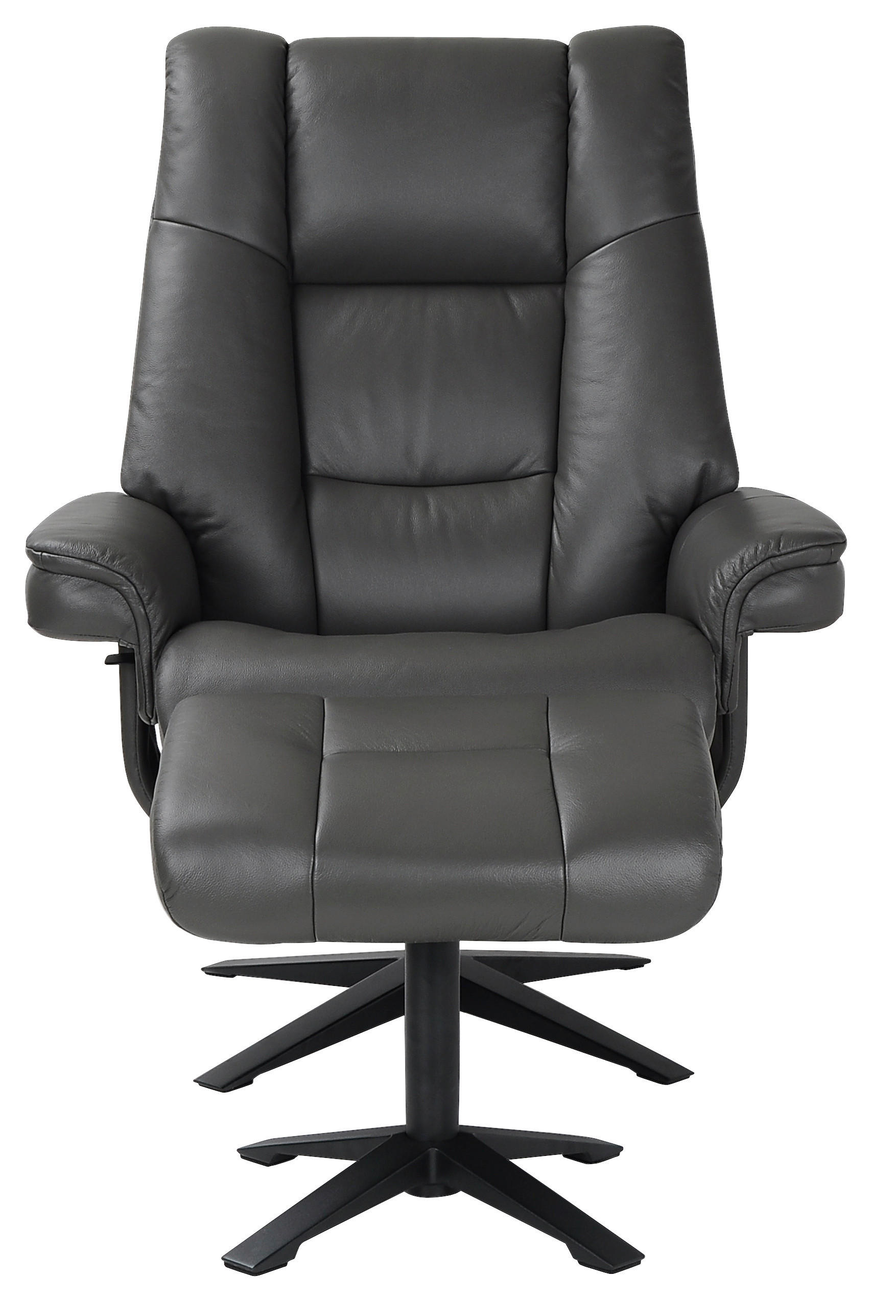 SESSELSET Echtleder Dunkelgrau  - Dunkelgrau/Schwarz, Konventionell, Leder/Metall (85/80/115/108/92cm) - Xora