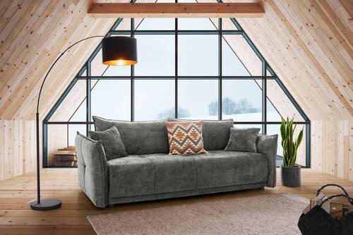 BOXSPRINGSOFA Chenille Greige  - Greige/Schwarz, MODERN, Kunststoff/Textil (235/95/108cm) - Hom`in