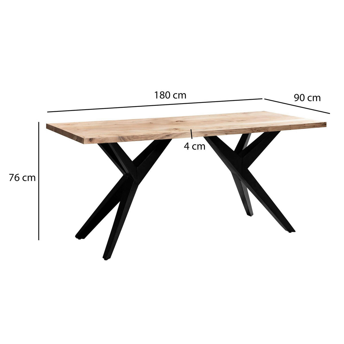 SCHREIBTISCH Akaziefarben  - Schwarz/Akaziefarben, Design, Holz/Metall (180/76/90cm) - Livetastic