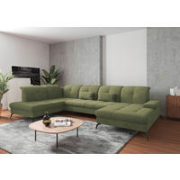 WOHNLANDSCHAFT Hellgrün Flachgewebe  - Schwarz/Hellgrün, KONVENTIONELL, Textil/Metall (231/357/185cm) - Sit & More