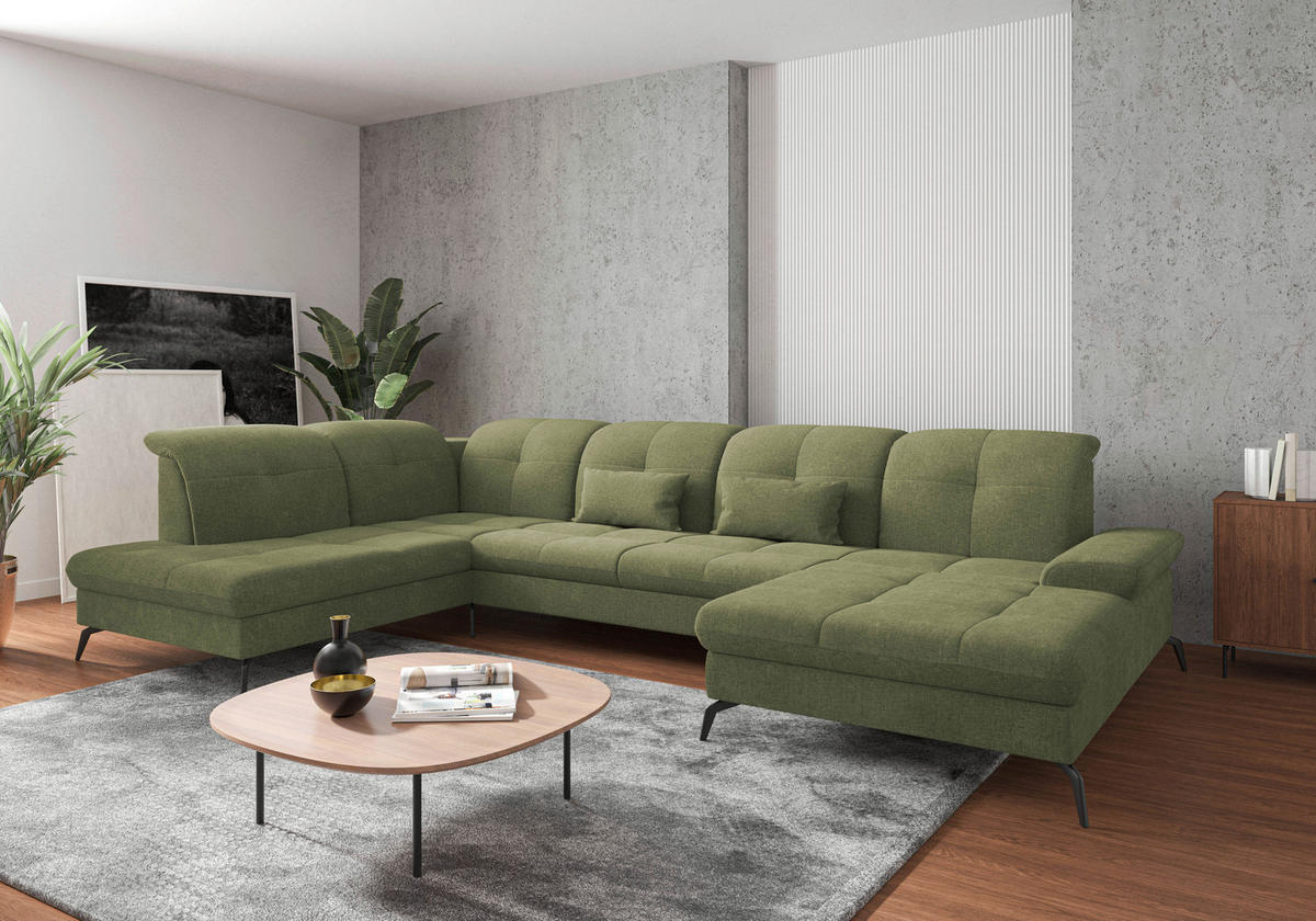 WOHNLANDSCHAFT Hellgrün Flachgewebe  - Schwarz/Hellgrün, KONVENTIONELL, Textil/Metall (231/357/185cm) - Sit & More