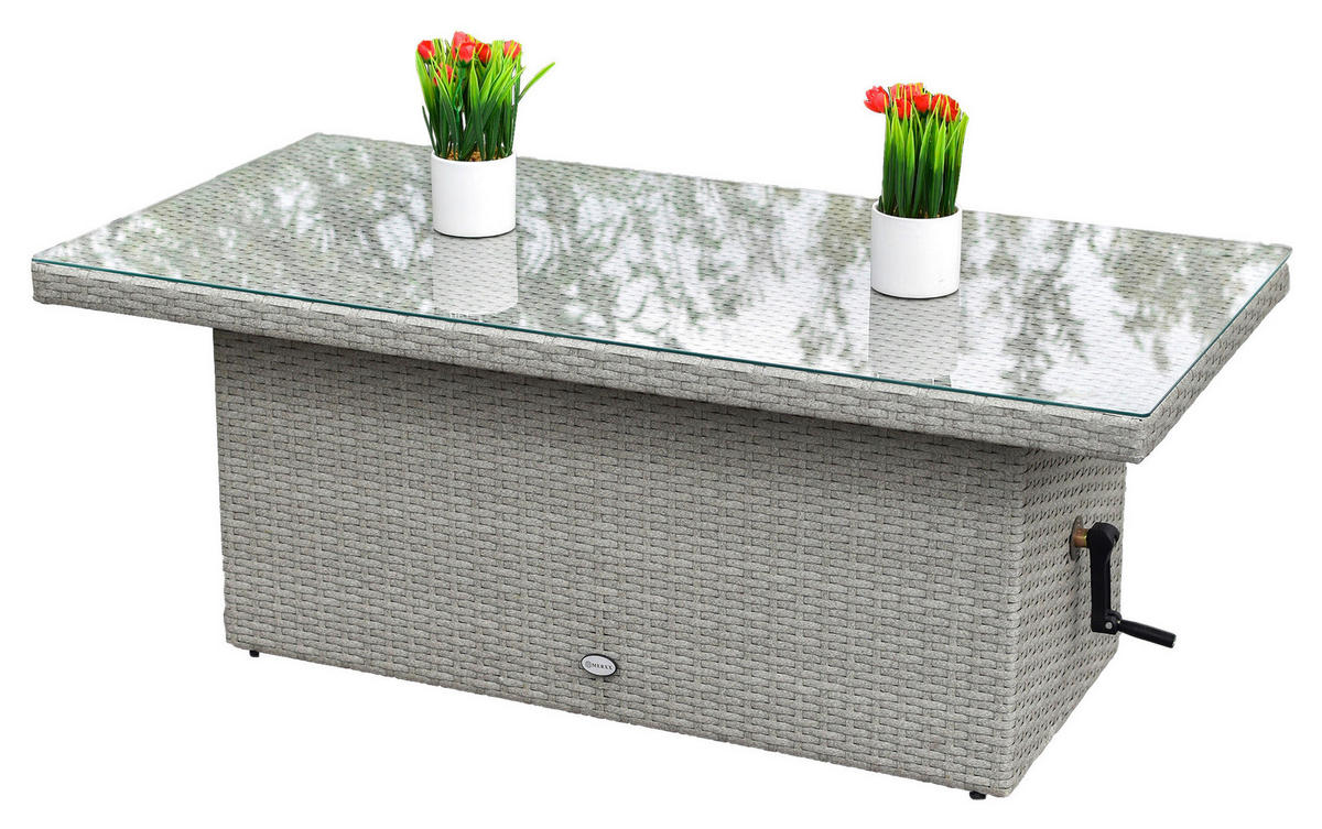 GARTENTISCH 120/60/46-68 cm Metall, Kunststoff rechteckig  - Grau, MODERN, Glas/Kunststoff (120/60/46-68cm) - Gardenson