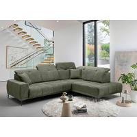 ECKSOFA NESTO Dunkelgrün Chenille Zierkissen, Kopfteilverstellung, Sitzvorzug  - Dunkelgrün/Schwarz, Basics, Textil/Metall (305/232cm) - Livetastic