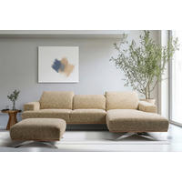 ECKSOFA PORTLAND in Struktur Hellbraun Kopfteilverstellung  295/187 cm  - Chromfarben/Hellbraun, Design, Holz/Textil (295/187cm) - Livetastic