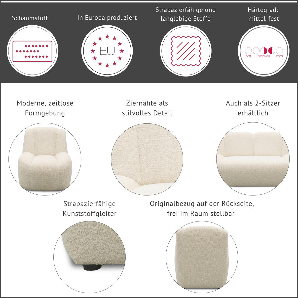 SESSEL in Chenille Creme  - Creme/Schwarz, MODERN, Kunststoff/Textil (77/82/93cm) - Livetastic