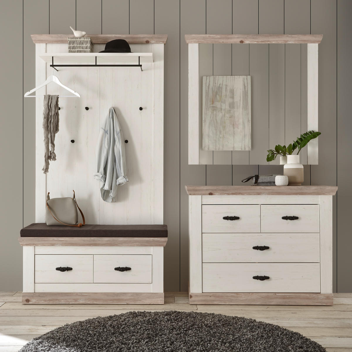 GARDEROBE 4-teilig  in 224/201/45 cm  - Hellbraun/Pinienfarben, Design, Holzwerkstoff (224/201/45cm) - MID.YOU