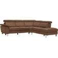 ECKSOFA in Flachgewebe, Mikrofaser Braun  - Beige/Alufarben, Design, Textil/Metall (271/242cm) - Cantus