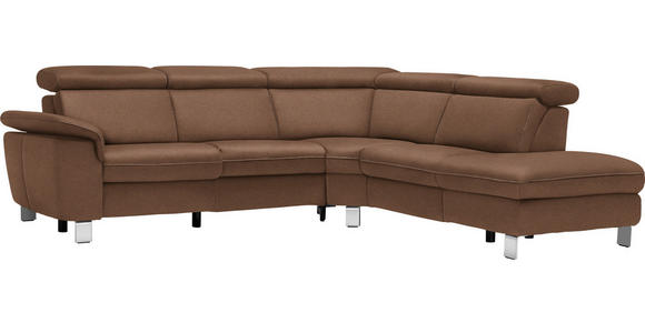 ECKSOFA in Flachgewebe, Mikrofaser Braun  - Beige/Alufarben, Design, Textil/Metall (271/242cm) - Cantus