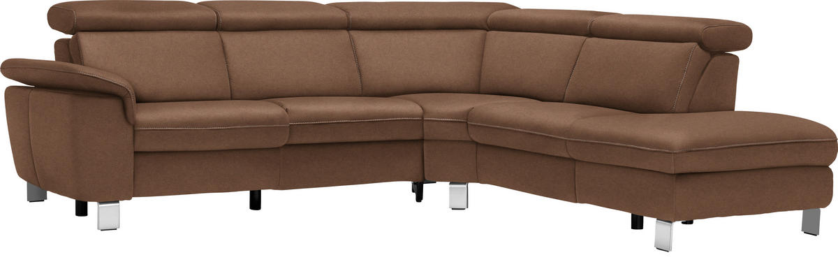 ECKSOFA in Flachgewebe, Mikrofaser Braun  - Beige/Alufarben, Design, Textil/Metall (271/239cm) - Cantus