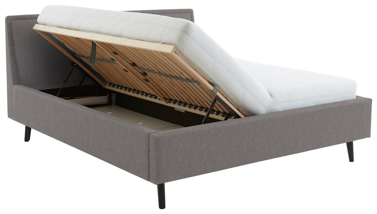 POLSTERBETT Lattenrost, Bettkasten Hellgrau 140/200 cm  - Hellgrau/Schwarz, KONVENTIONELL, Holz/Textil (140/200cm) - Livetastic