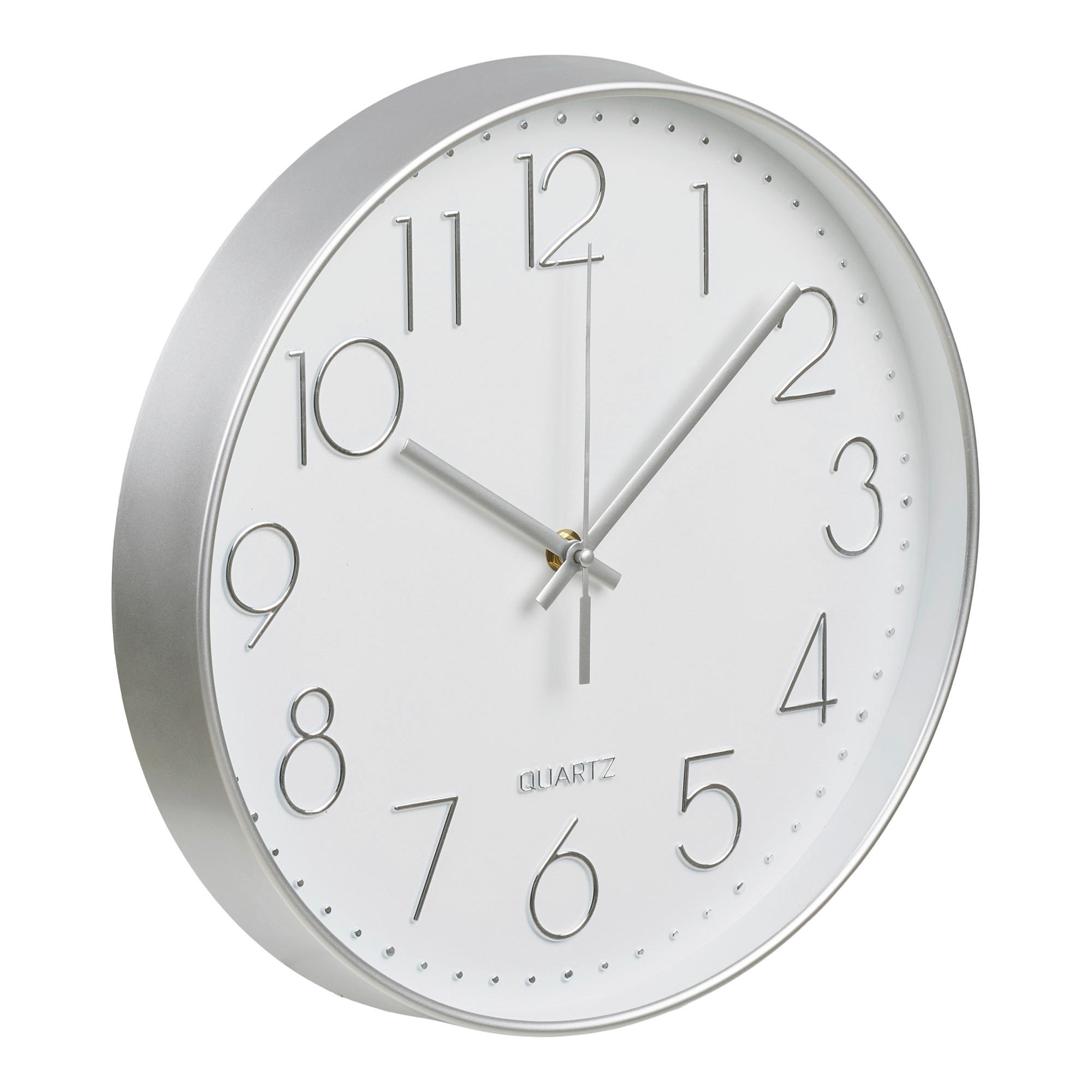 WANDUHR Lalibela Wall clock Silberfarben, Weiß 30/30/4,5 cm  - Silberfarben/Weiß, Basics, Glas/Kunststoff (30/30/4,5cm)