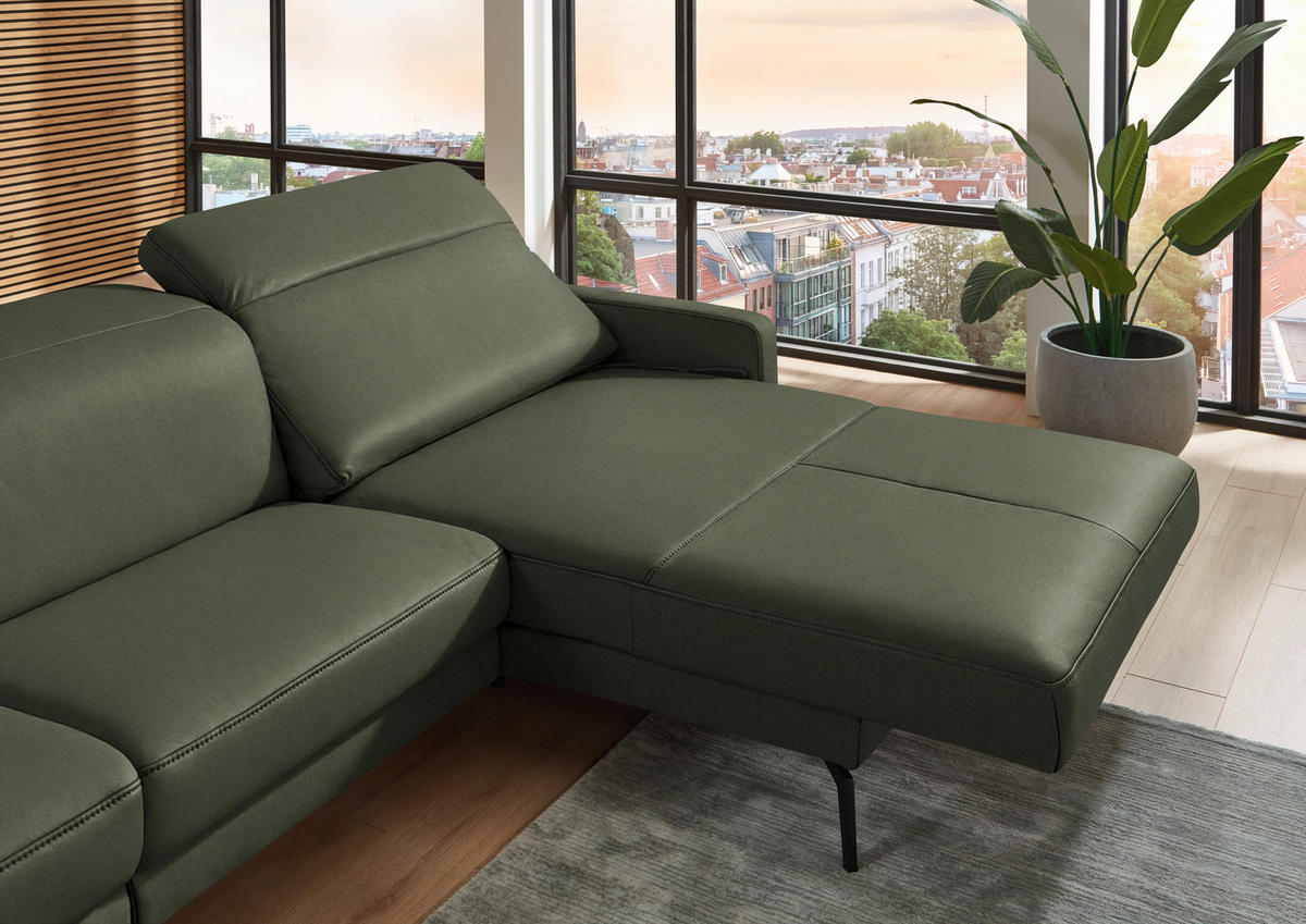 ECKSOFA  Echtleder Graugrün  - Schwarz/Graugrün, Design, Leder/Metall (323/179cm) - Dieter Knoll