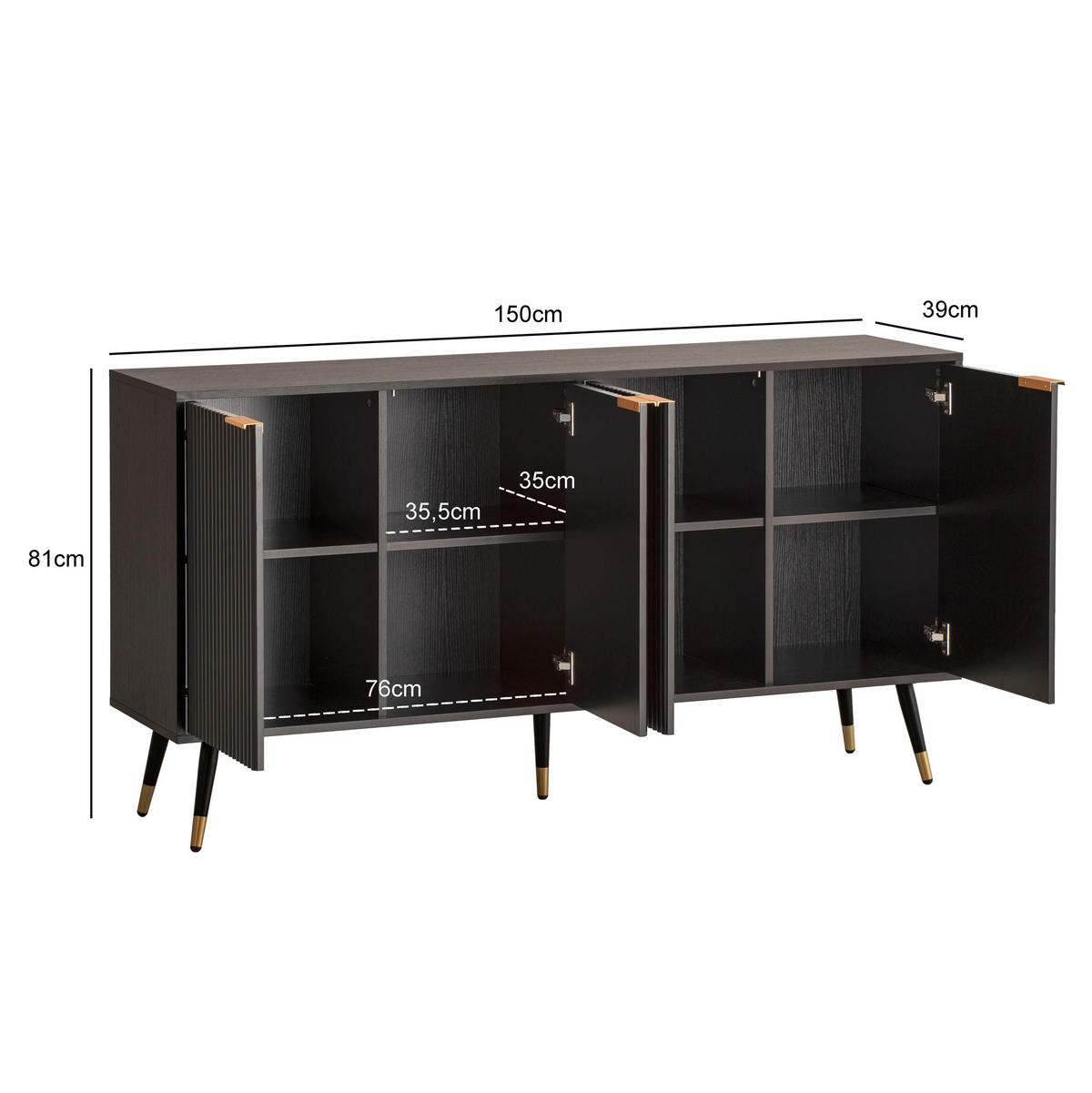 SIDEBOARD 150/81/39 cm Schwarz  - Goldfarben/Schwarz, Design, Holzwerkstoff/Metall (150/81/39cm) - MID.YOU