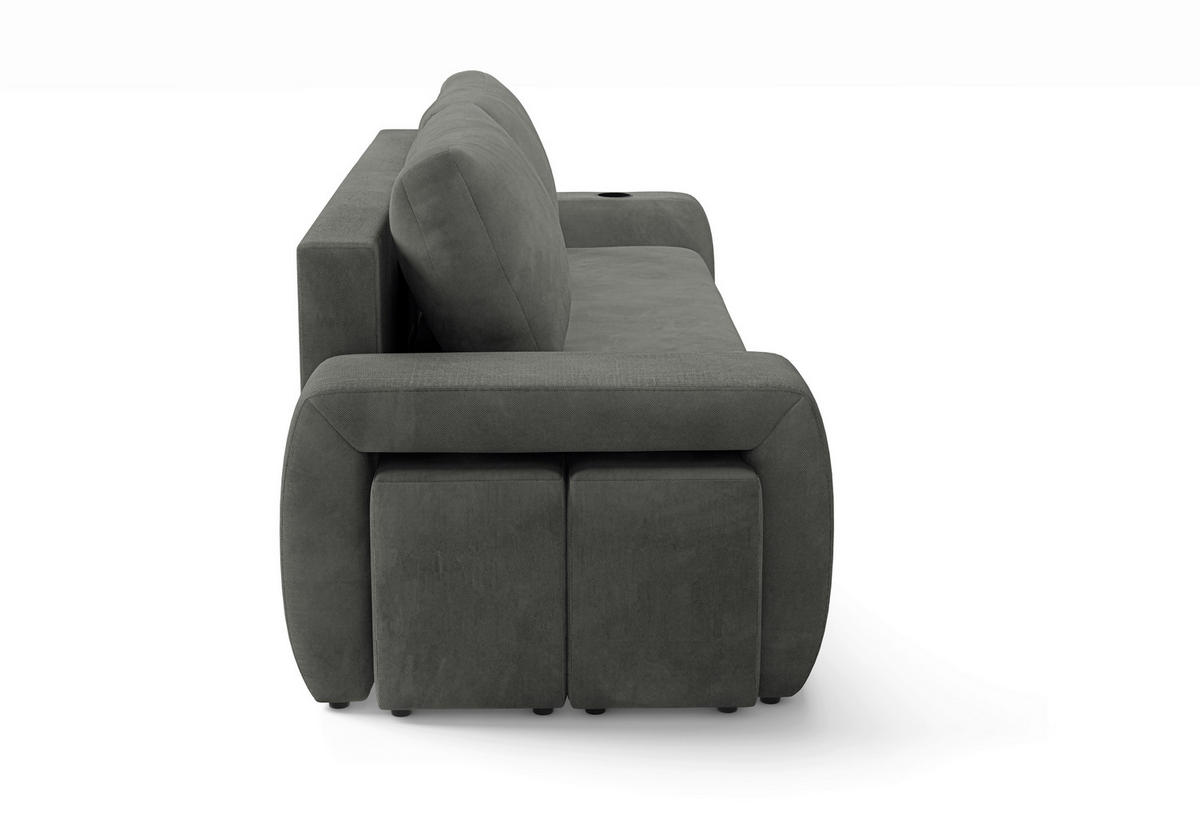 SCHLAFSOFA INES in Plüsch Grau  - Schwarz/Grau, Design, Kunststoff/Textil (258/98/95cm) - Livetastic