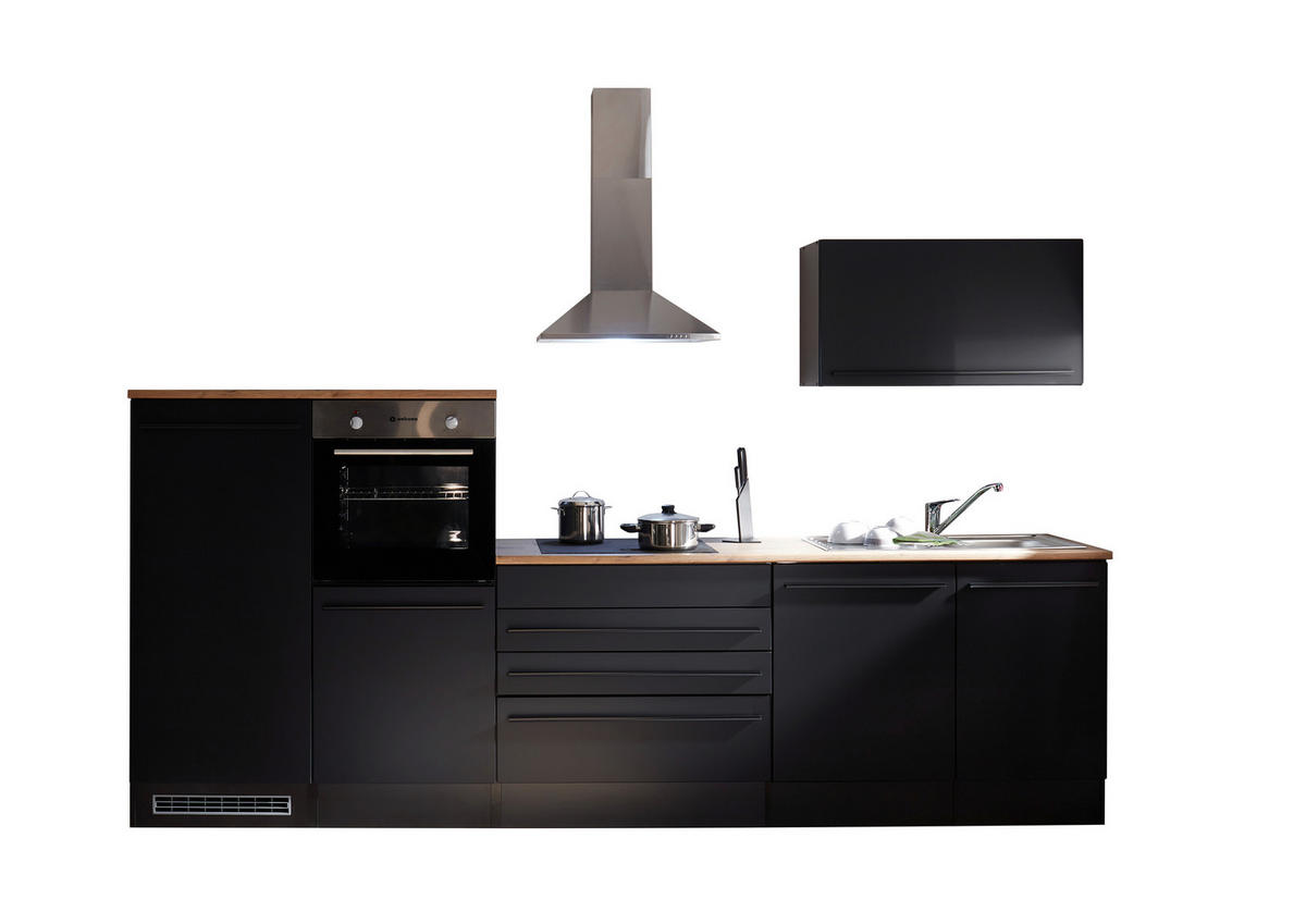 KÜCHENBLOCK 320 cm  in Schwarz  - Eichefarben/Schwarz, Basics, Holzwerkstoff/Kunststoff (320cm) - P & B