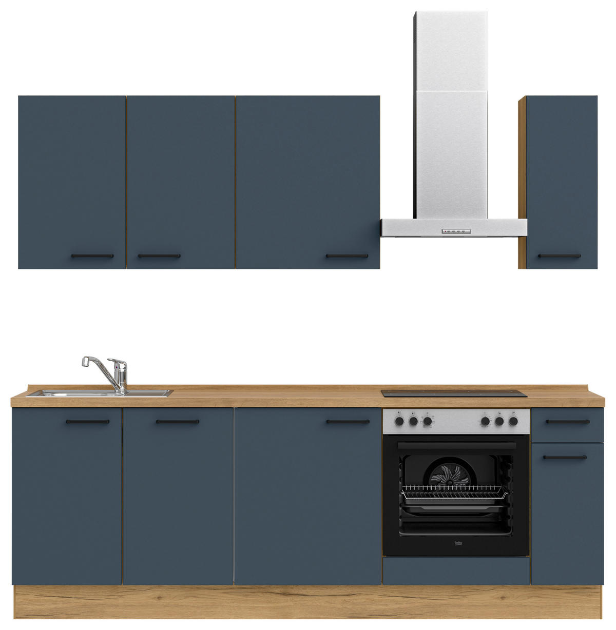KÜCHENBLOCK Easytouch 240 cm  in Blau, Eichefarben  - Blau/Eichefarben, MODERN, Holzwerkstoff/Metall (240cm) - Nobilia