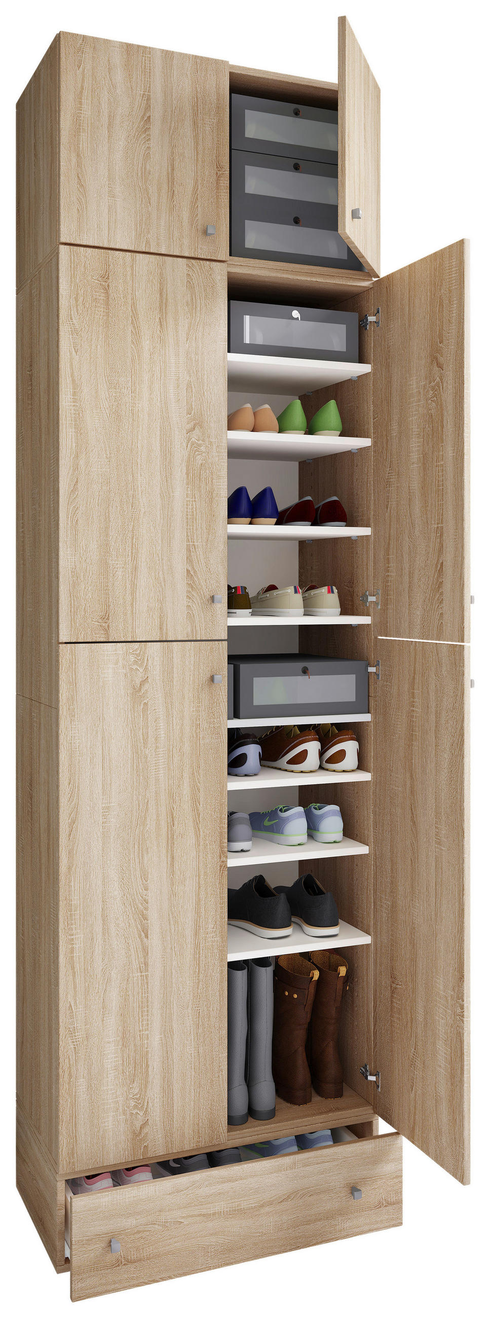 SCHUHSCHRANK Sonoma Eiche  - Schwarz/Grau, MODERN, Holzwerkstoff/Kunststoff (70/240/39cm) - MID.YOU