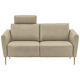 2-SITZER-SOFA  in Echtleder Ecru   - Ecru/Eichefarben, Natur, Leder/Holz (182/86/87cm) - Valnatura