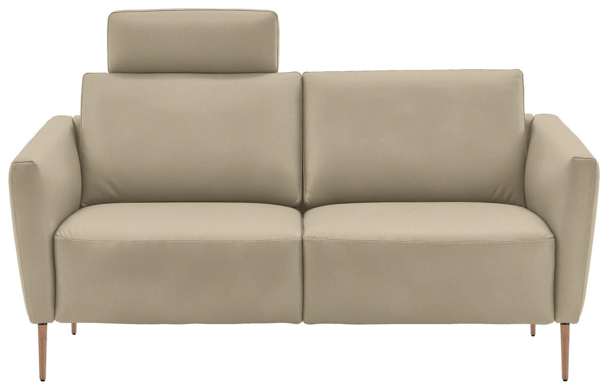2-SITZER-SOFA Echtleder Ecru  - Ecru/Eichefarben, Natur, Leder/Holz (182/86/87cm) - Valnatura