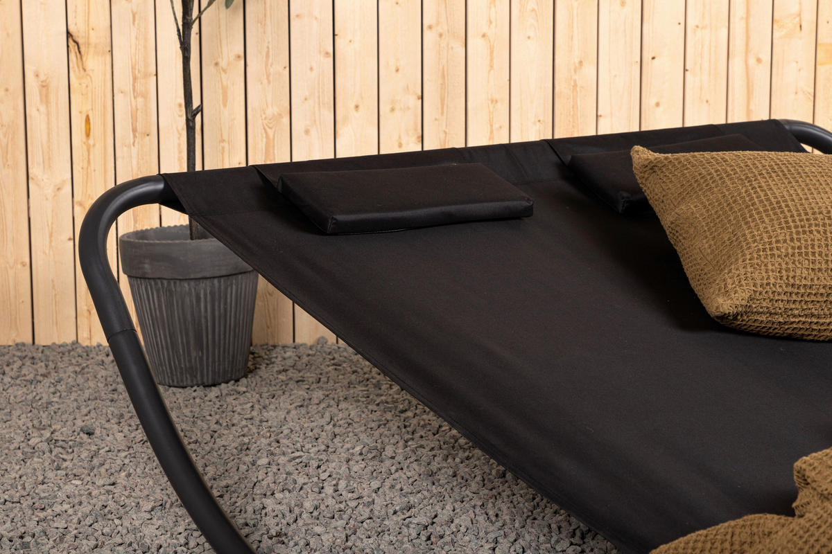 SONNENLIEGE 180/48/200 cm  - Schwarz, KONVENTIONELL, Textil/Metall (180/48/200cm) - Gardenson