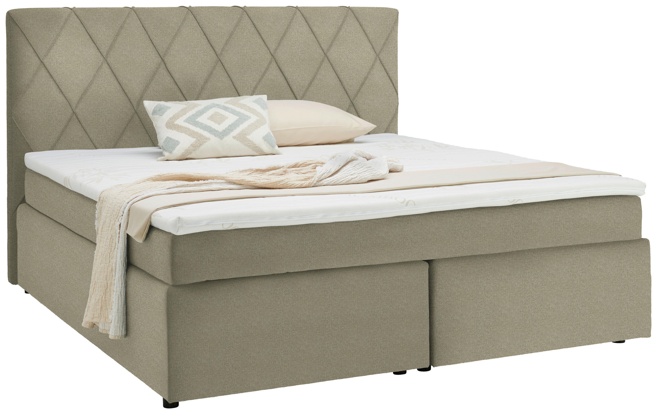 BOXSPRINGBETT 180/200 cm  in Beige  - Beige/Schwarz, Design, Kunststoff/Textil (180/200cm) - Xora