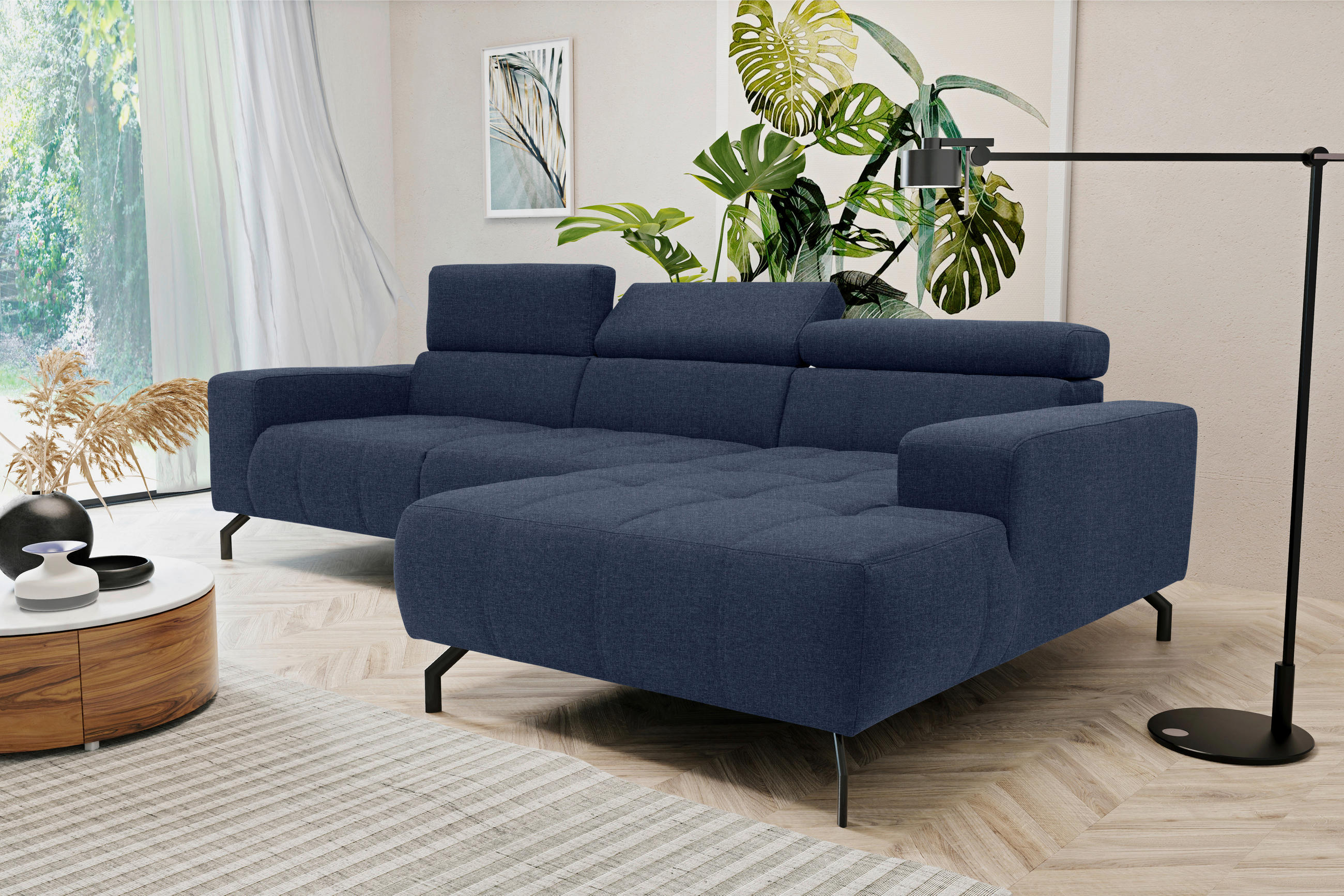 ECKSOFA Dunkelblau Webstoff  - Schwarz/Dunkelblau, Design, Textil/Metall (292/175cm) - MID.YOU