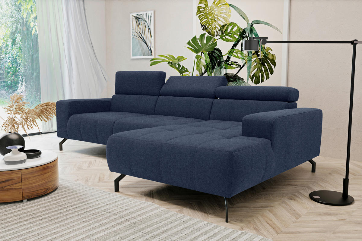 ECKSOFA in Webstoff Dunkelblau  292/175 cm  - Schwarz/Dunkelblau, Design, Textil/Metall (292/175cm) - MID.YOU