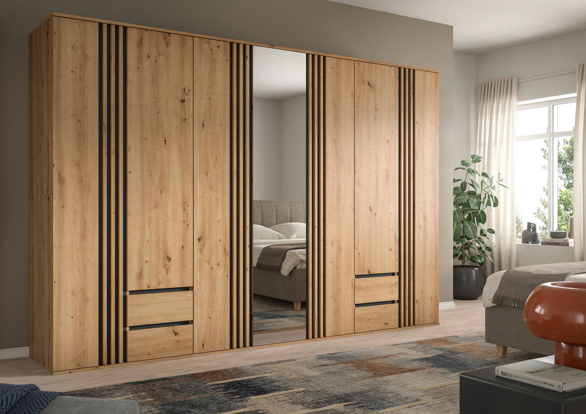 DREHTÜRENSCHRANK  in Anthrazit, Eiche Artisan  - Anthrazit/Eiche Artisan, ROMANTIK / LANDHAUS, Holzwerkstoff (280/192/56cm) - Livetastic