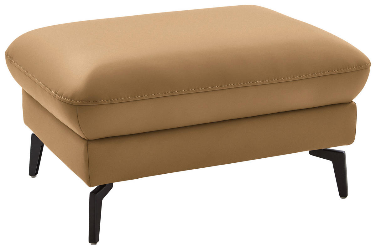 ECKSOFA in Echtleder Honig  - Schwarz/Honig, Natur, Leder/Metall (281/168cm) - Valdera
